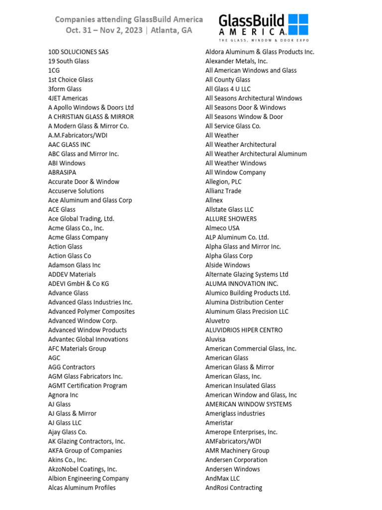 Glass Build America Company List PDF Glasses Window