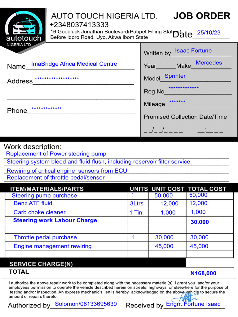 Auto Repair Job Order Summary | PDF | Transportation Engineering ...