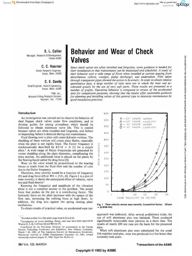 ASME Paper 82 PET 12 PDF Valve Vortices