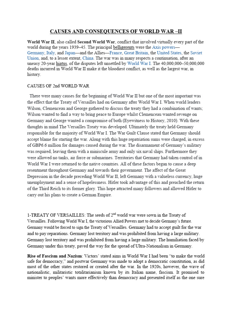 Causes and Consequences of World War | PDF | Nazi Germany | World War II
