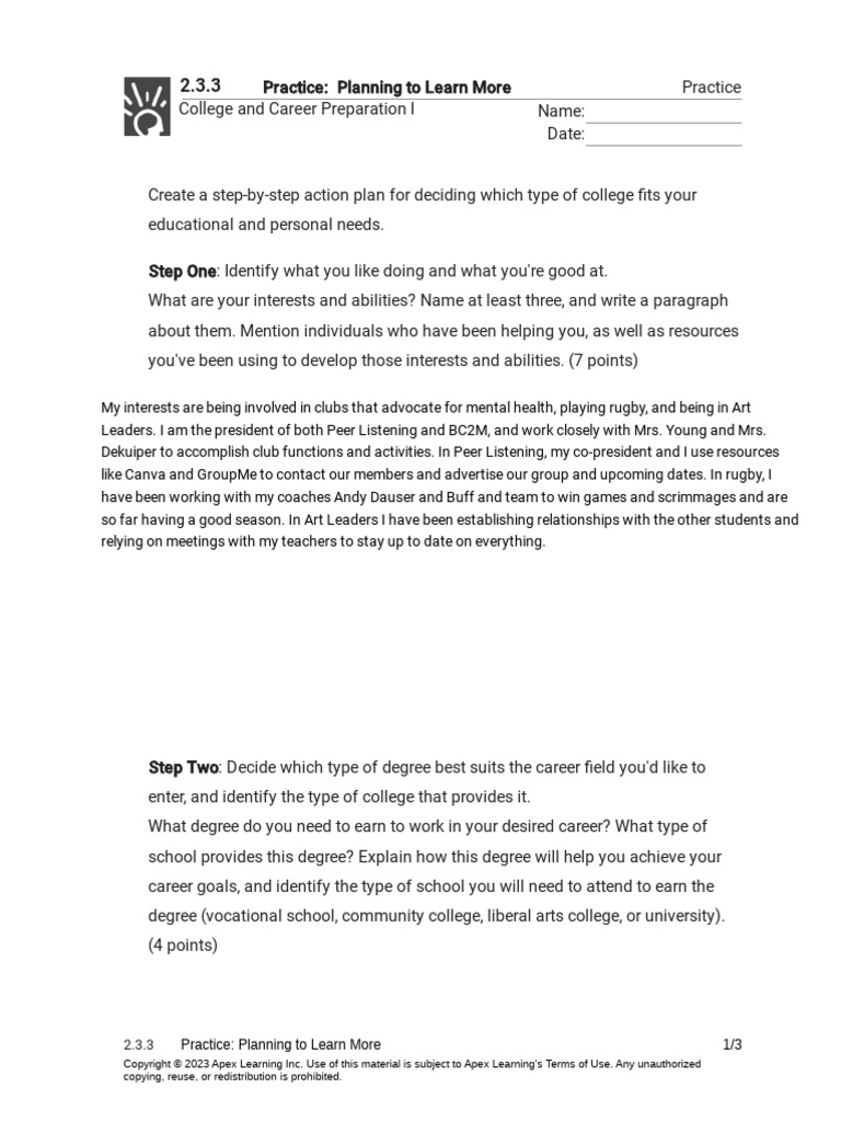 Kami Export - 2.3.3 Practice - Planning To Learn More (Practice) | PDF ...