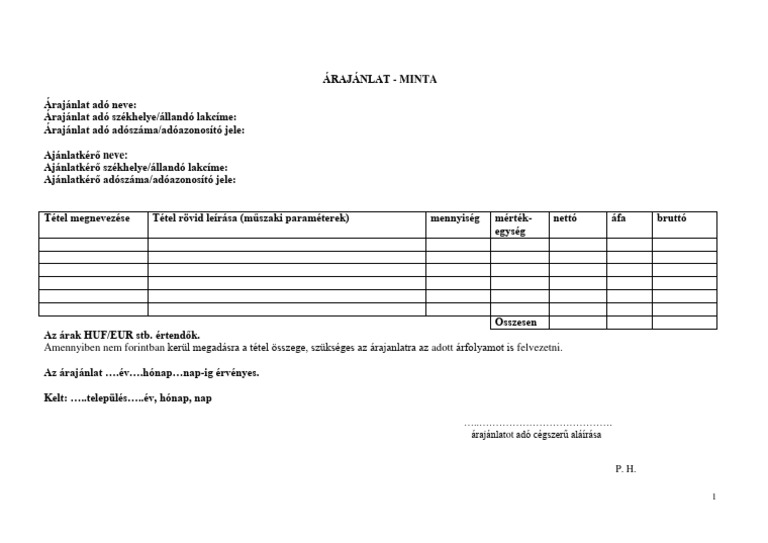 Arajanlat Minta | PDF