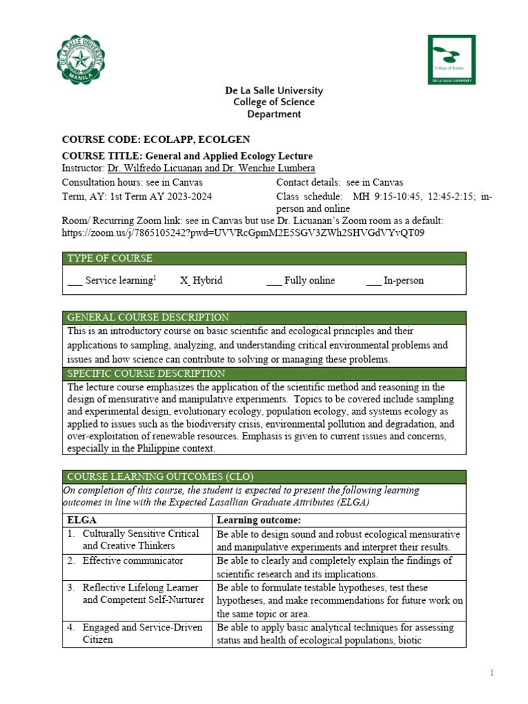 General and Applied Ecology Course Overview | PDF | Scientific Method ...