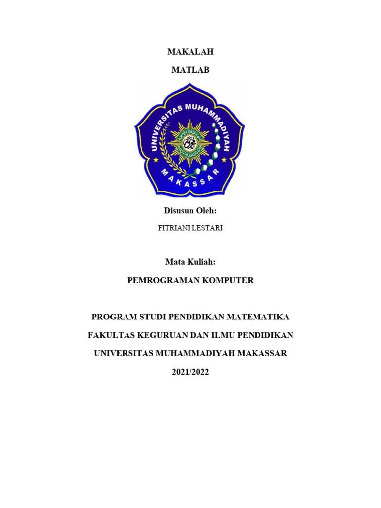 Makalah Matlab Fitriani Lestari - Program Komputer | PDF