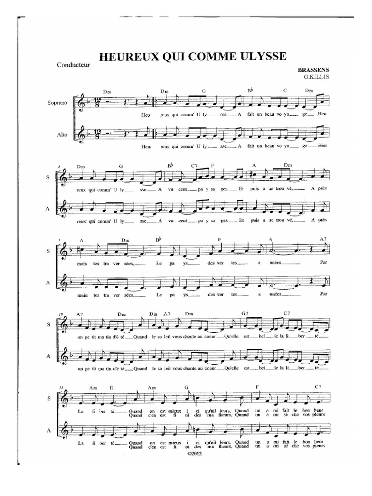 Heureux Qui Comme Ulysse Partition PDF