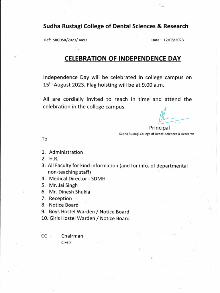 short notice on independence day