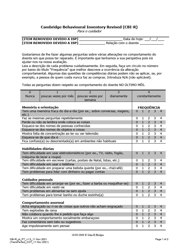 Inventário Comportamental de Cambridge | PDF