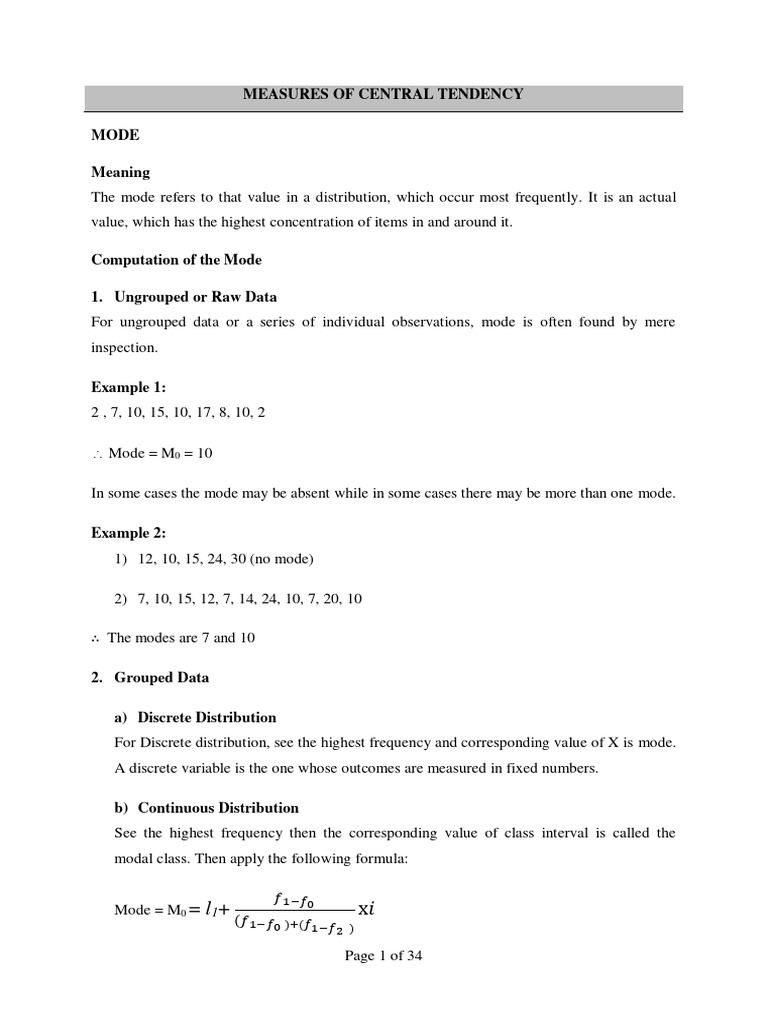 Business statistics notes pdf mode statistics mean
