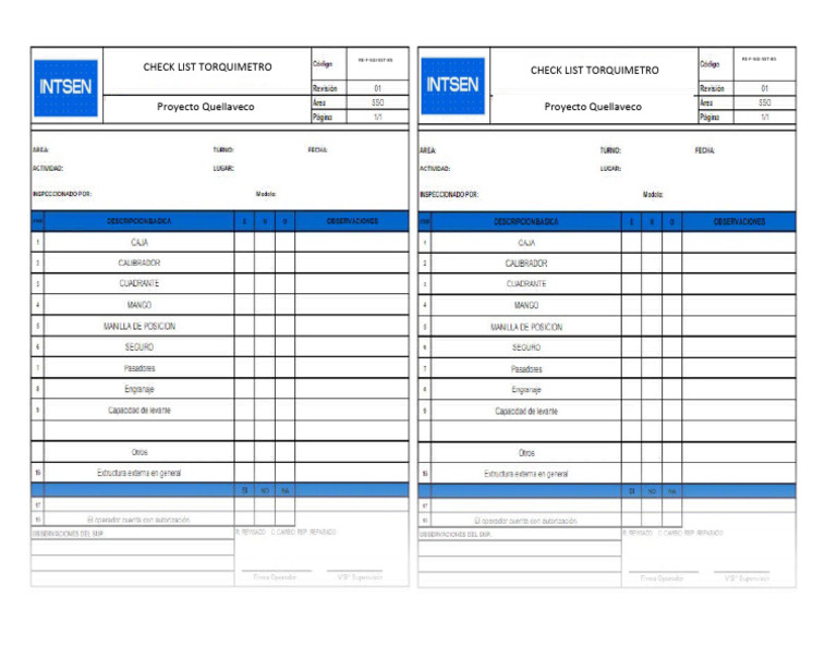 Check List Torquimetro | PDF
