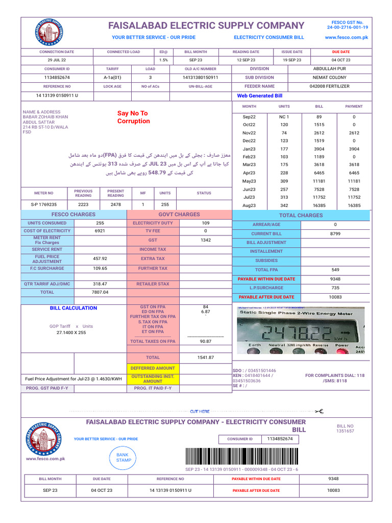 Fesco Online Bill | PDF | Taxes | Fee