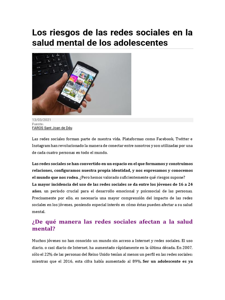 Riesgos de redes sociales en jóvenes | PDF | Servicio de redes sociales ...