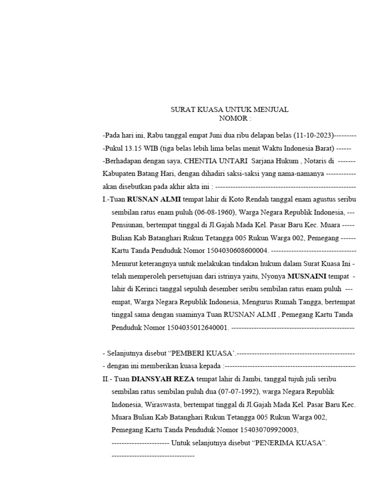 Surat Kuasa Notaris | PDF
