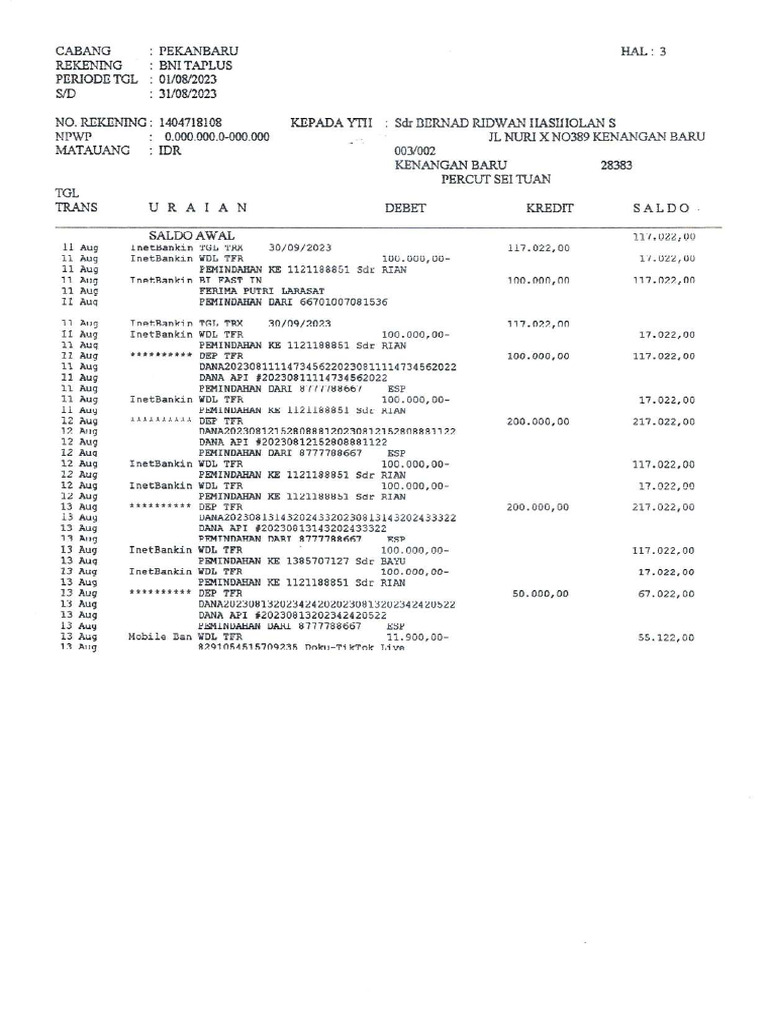 Rekening Korang Bernard C 8 | PDF