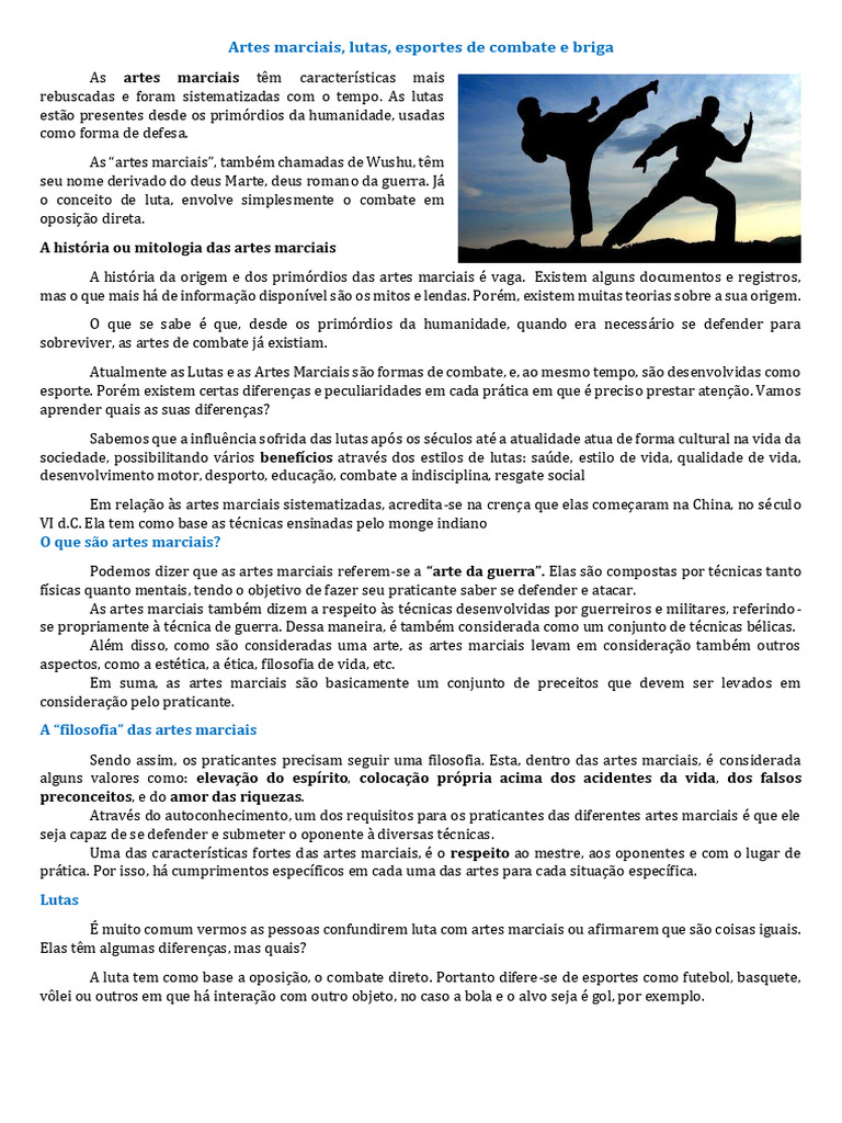 Diferenças entre Lutas e Artes Marciais | PDF