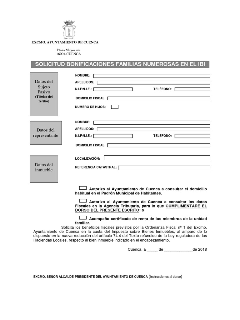 8134udf - Solicitud Familias Numerosas IBI 2018 | PDF | Impuestos ...