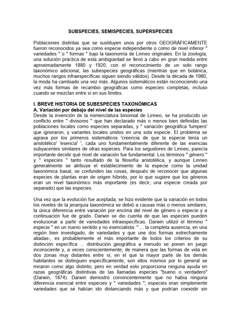 Historia de Subespecies y Taxonomía | PDF | Taxonomía (biología) | Especies