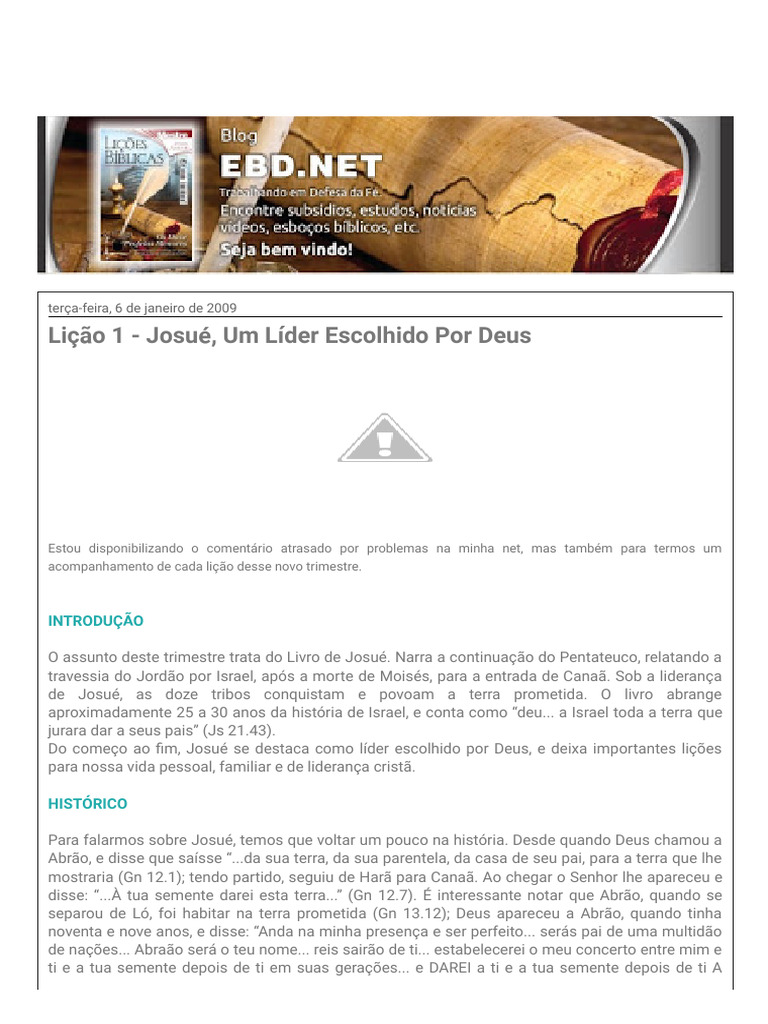 EBD.net_ Lição 1 - Josué, Um Líder Escolhido Por Deus | PDF | Josué ...