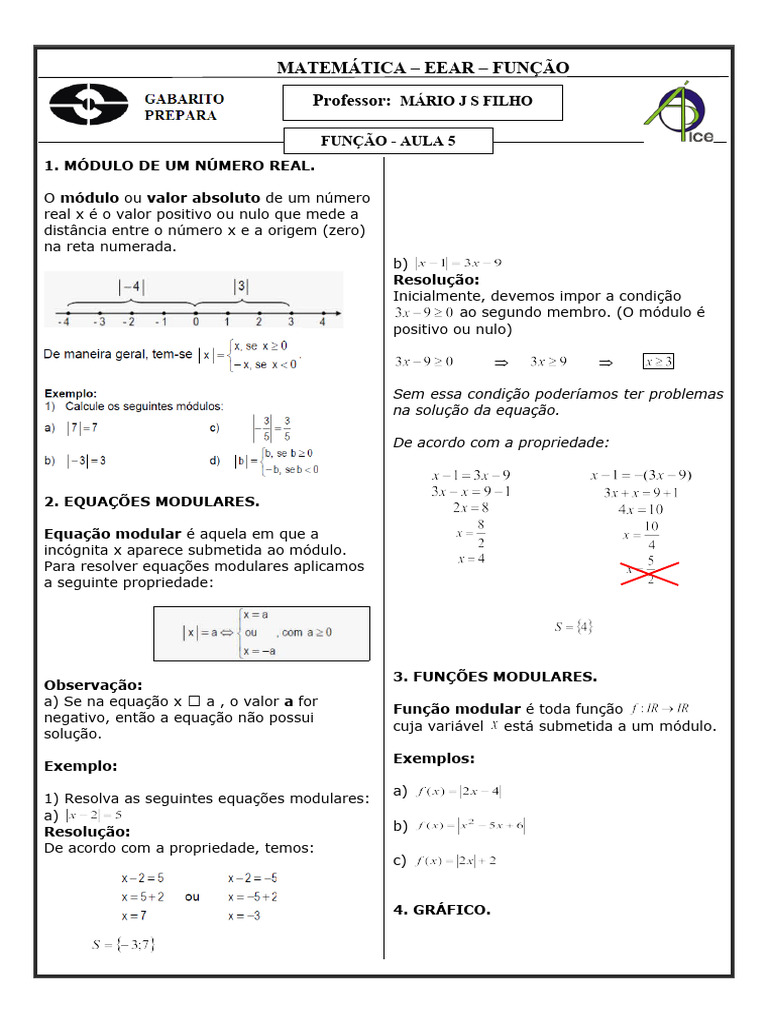 Funções e Equações Modulares na Matemática | PDF | Equações | Função ...