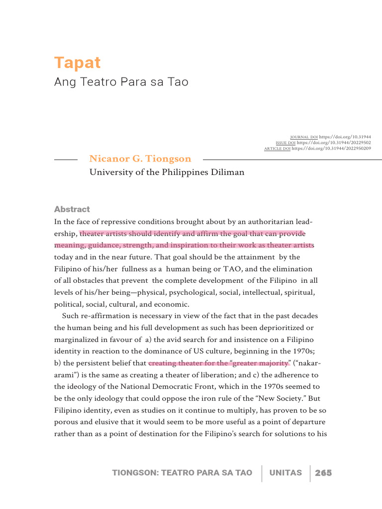 Tapat Teatro para Sa Tao | PDF | Philippines