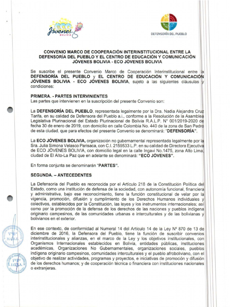 Convenio Marco de Cooperacion Interinstitucional Con Eco Jovenes ...