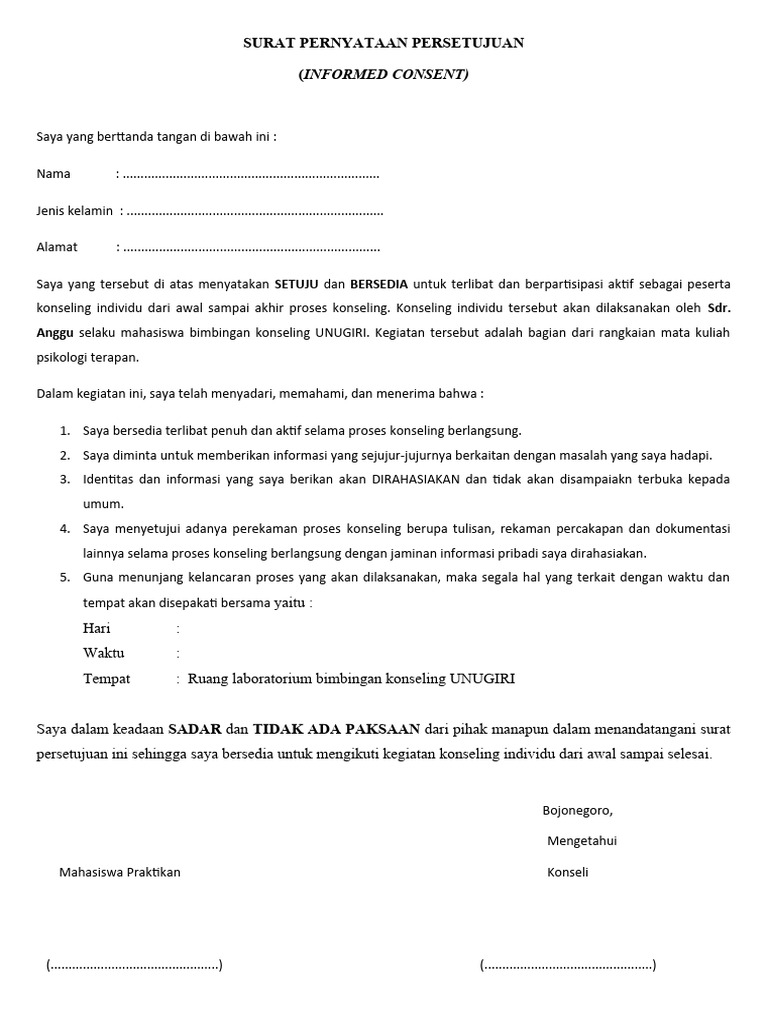 Contoh Informed Consent Konseling Individu | PDF | Karier ...