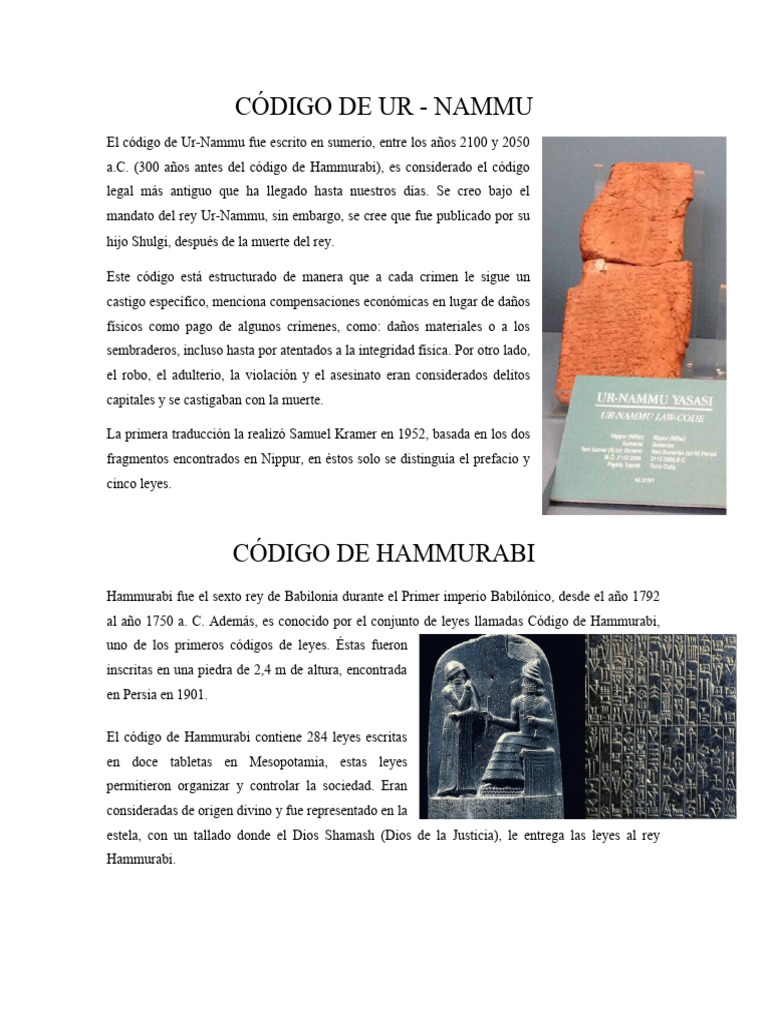 Código de Ur-Nammu: Primeras Leyes Sumerias | PDF | Hammurabi ...