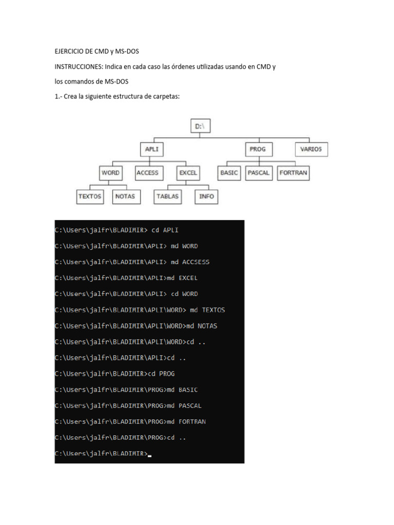 Comandos CMD y MS-DOS para Estructuras de Carpetas | PDF | Mi sql | SQL