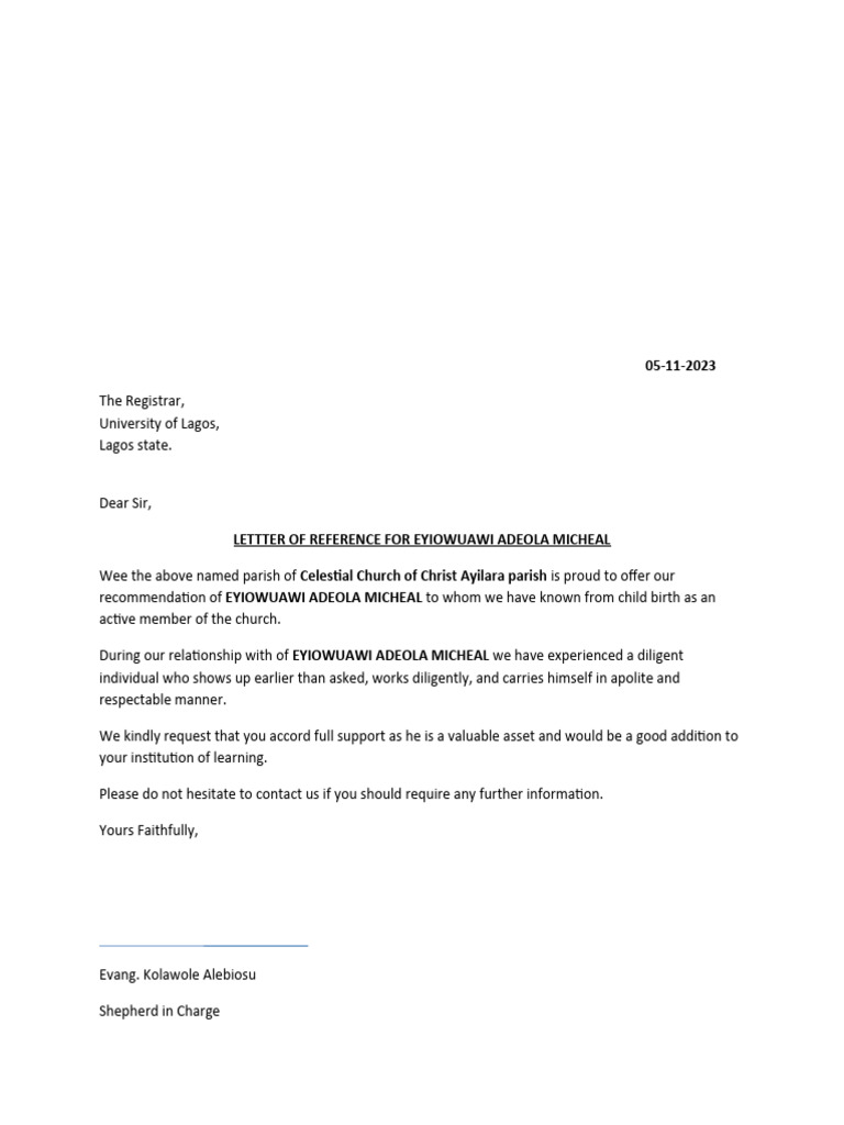 Reference Letter | PDF | Religion & Spirituality | Lifestyle