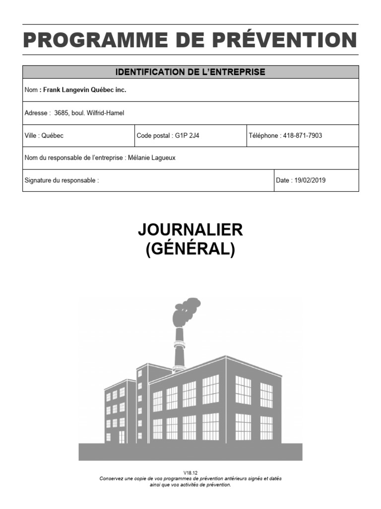 Programme de Prévention SST 2019 | PDF | Sécurité | Chariot élévateur
