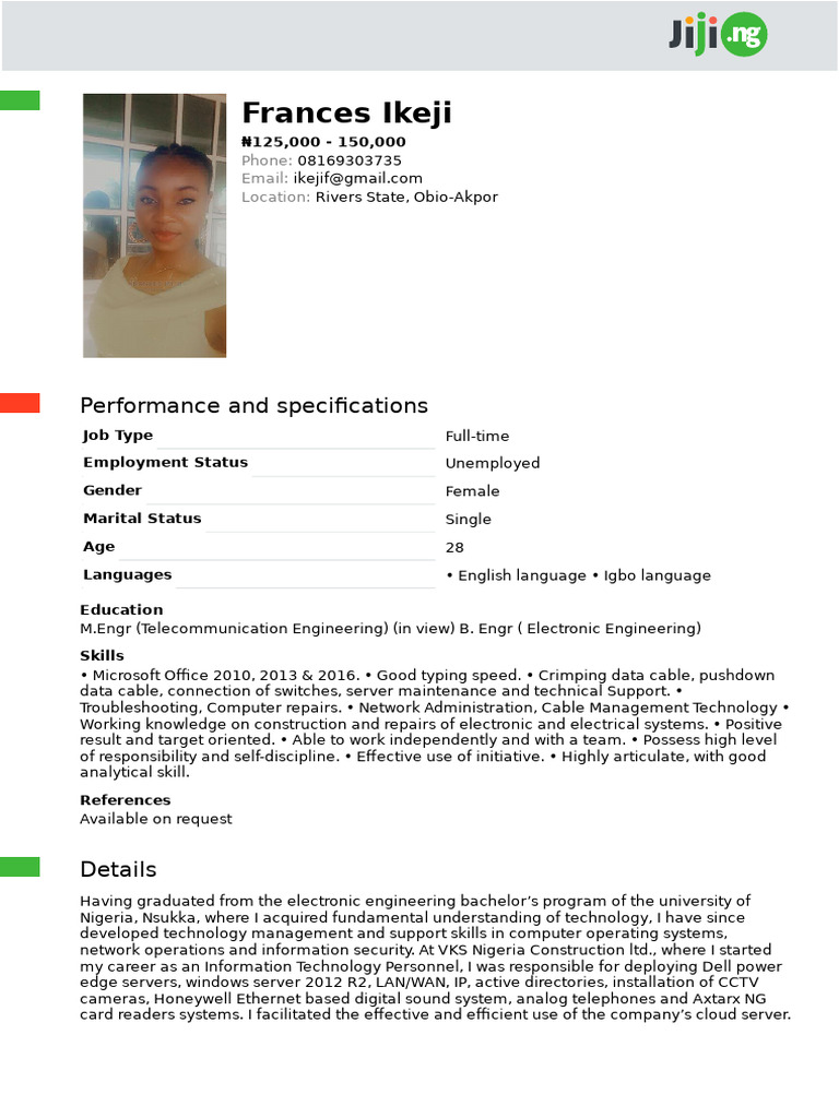 Network Engineer CV - Frances Ikeji | PDF | Computer Network | Computing