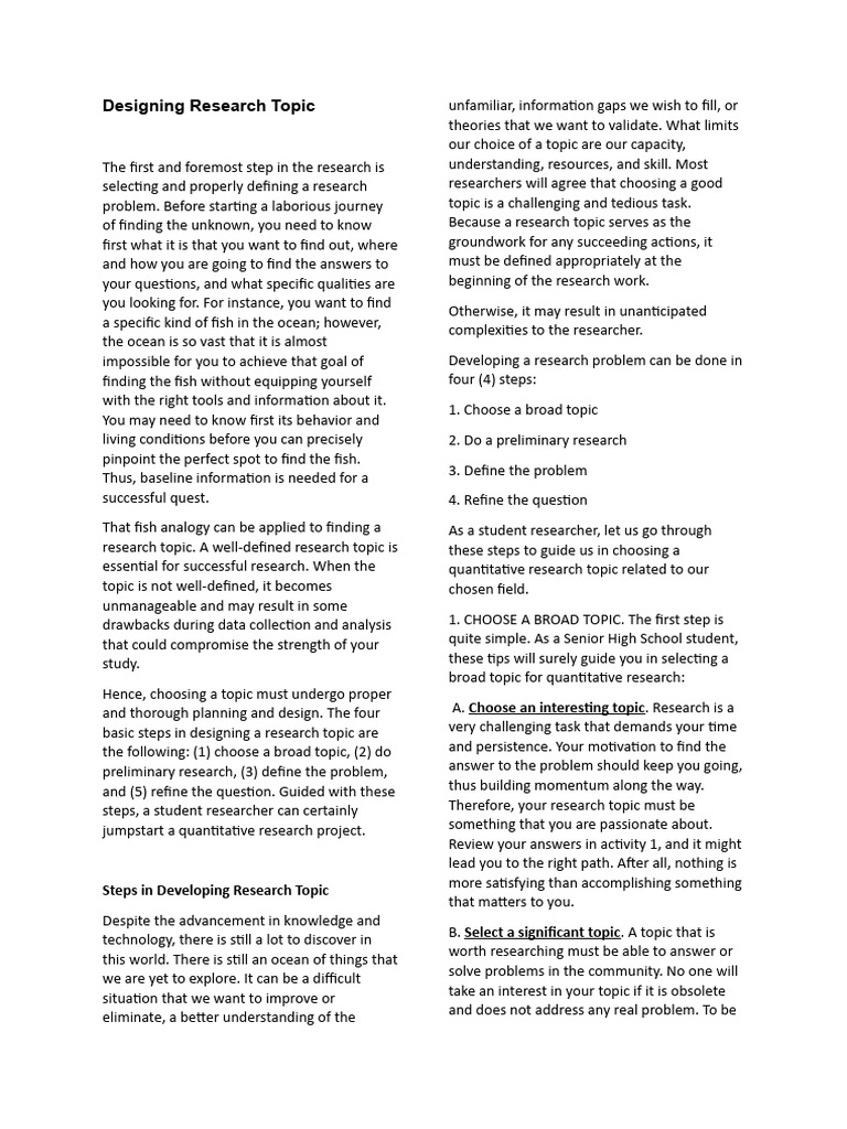 Designing Research Topic | PDF | Scope (Computer Science) | Experiment