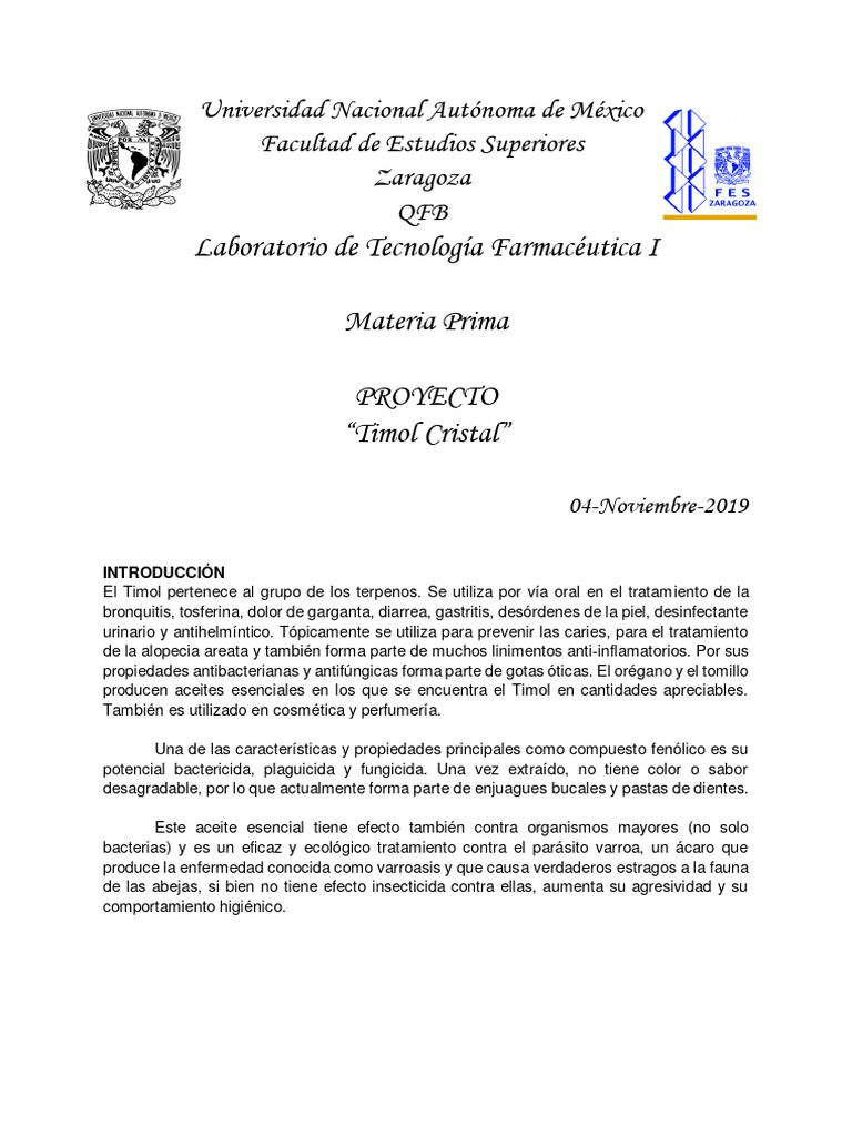 Informe Timol Cristal | PDF | Solubilidad | Ph
