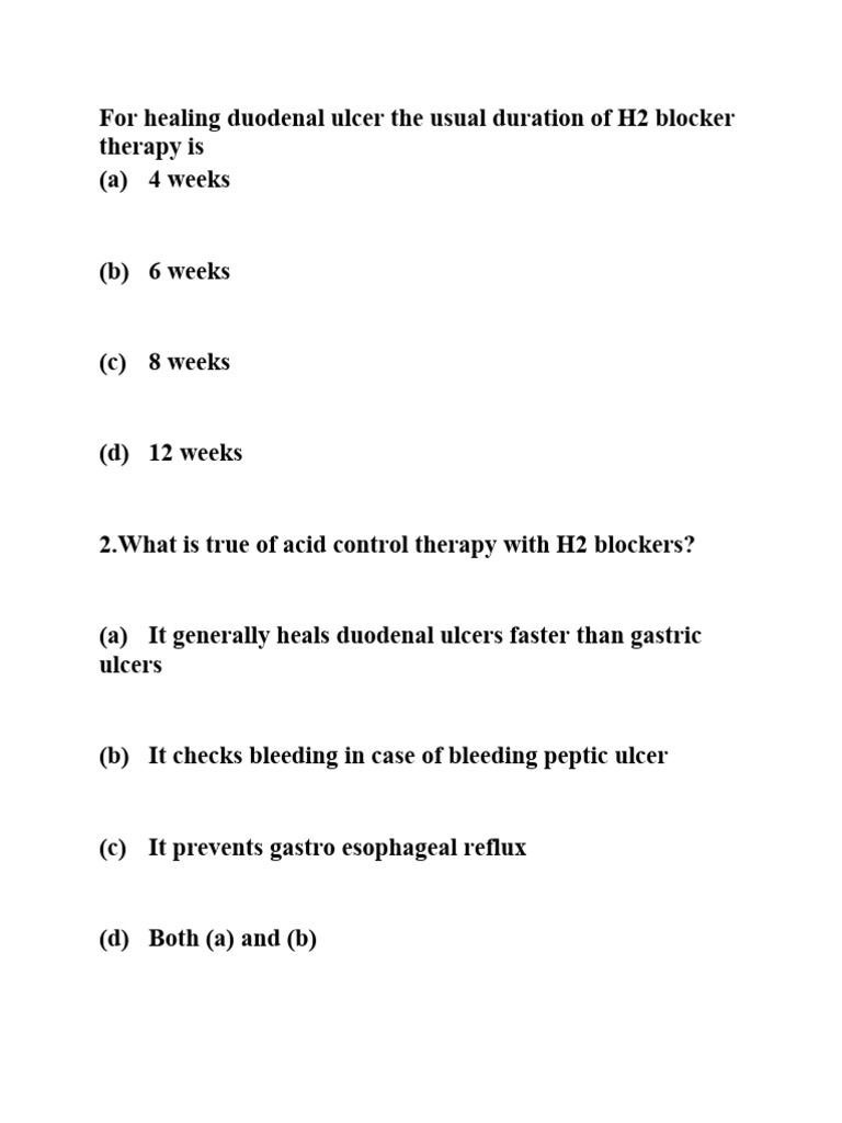 For healing duodenal ulcer the usual duration of h2 blocker therapy is