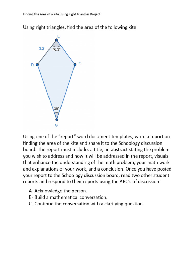 Finding The Area of A Kite Project Rubric PDF Mathematics Area