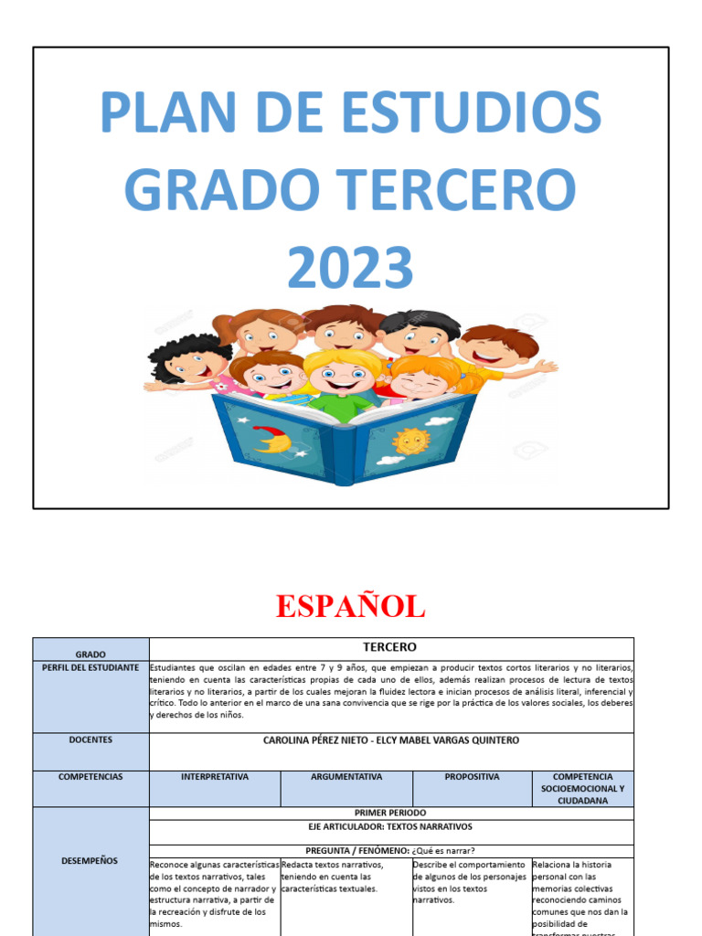 Plan de Estudios Grado Tercero 2023 | PDF | Aprendizaje | Pensamiento