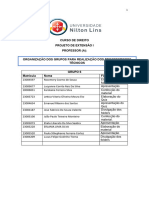 Organização Dos Grupos para Realização Dos Procedimentos Técnicos