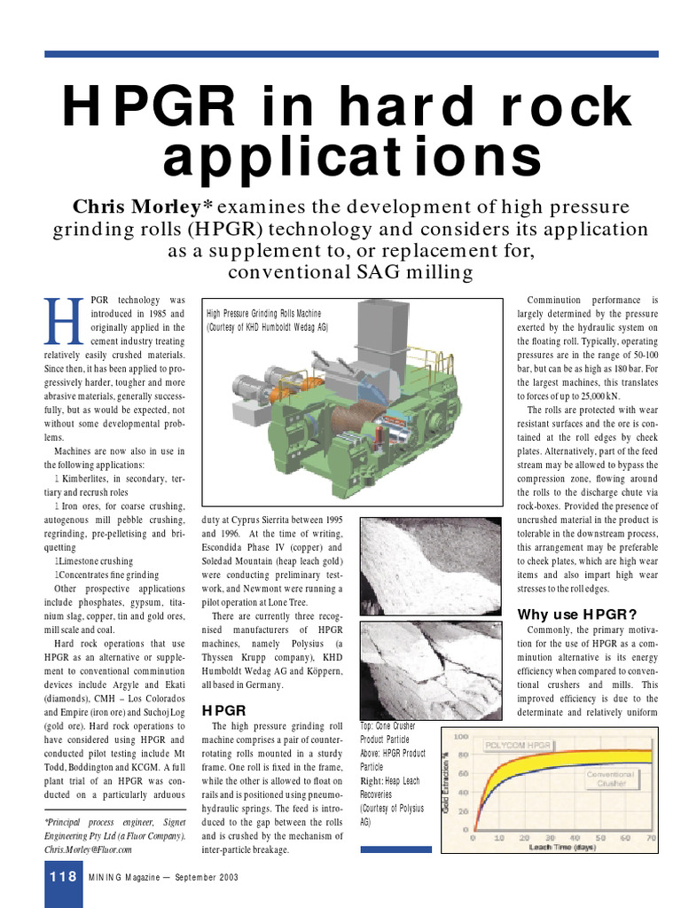 HPGR in Hard Rock Applications - Mining Magazine 0903 | PDF | Mill ...