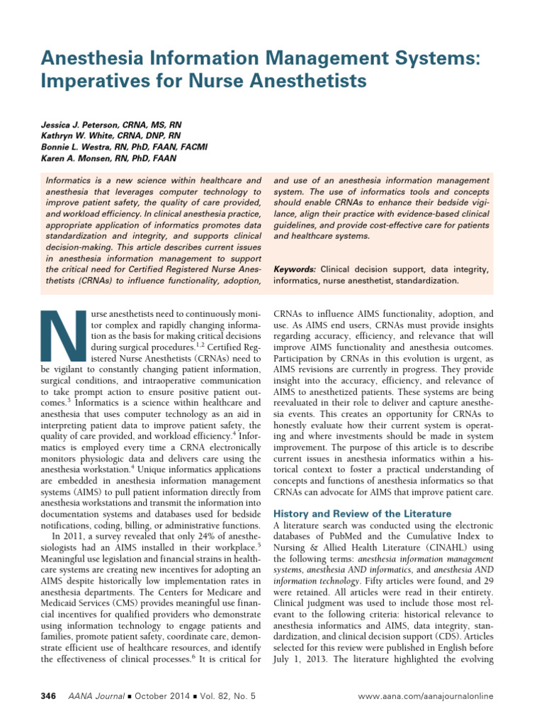 Anesthesia Informatics for CRNAs | PDF | Anesthesia | Patient Safety