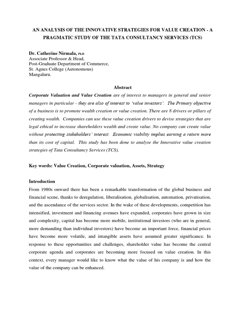 TCS: Innovative Strategies for Value Creation | PDF | Strategic ...