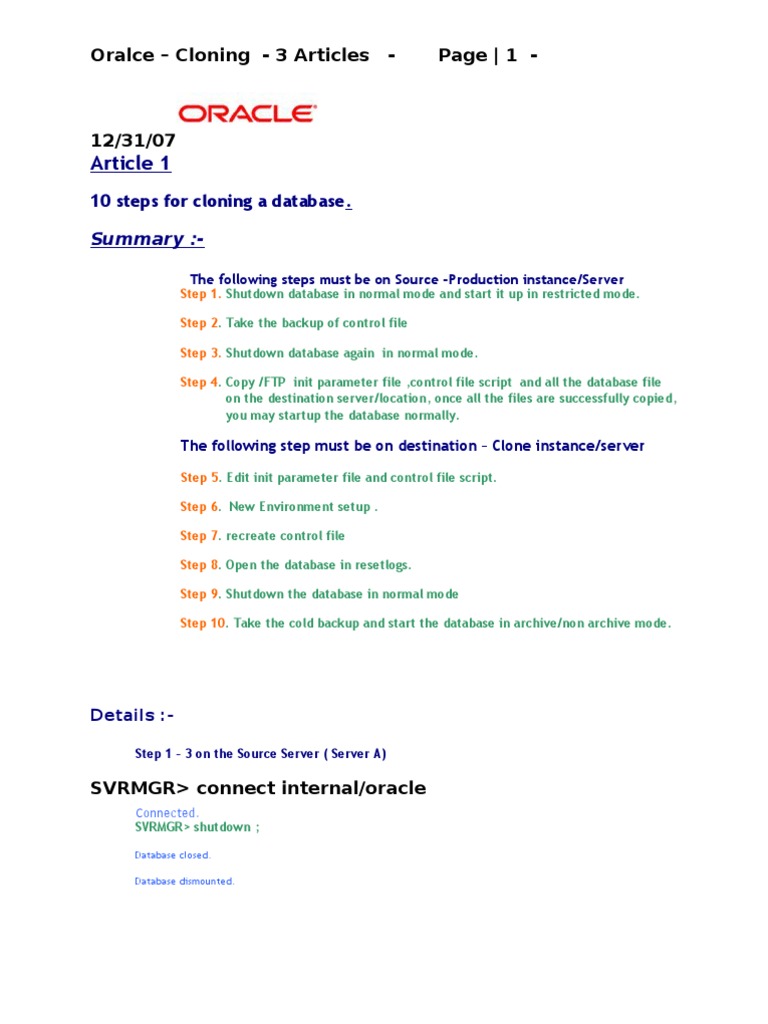 Cloning Database Training | PDF | Oracle Database | Databases