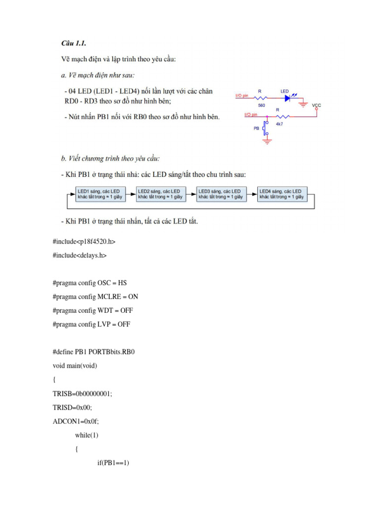 PIC18F4520 LED Control Code Examples | PDF