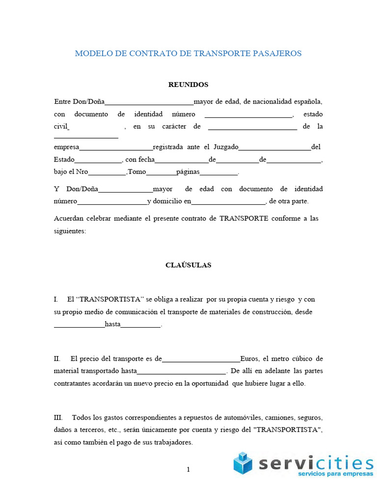 Modelo de Contrato de Transporte de Pasajeros | PDF | Derecho