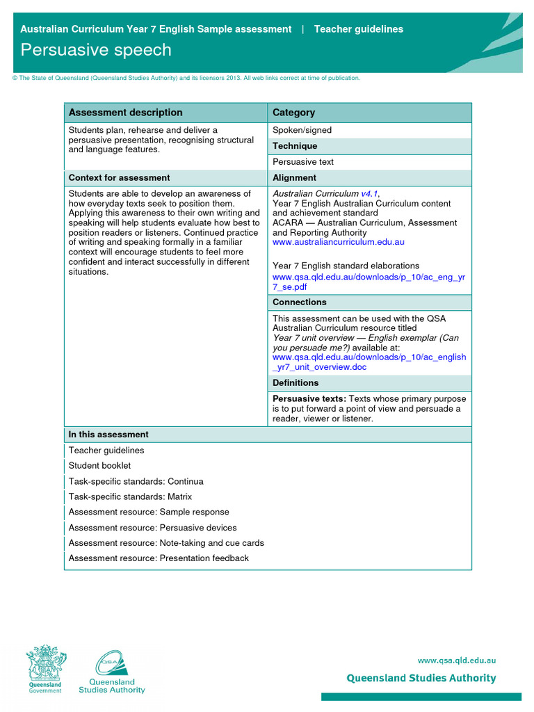 Ac sa eng yr7 persuasive speech pdf rhetoric curriculum