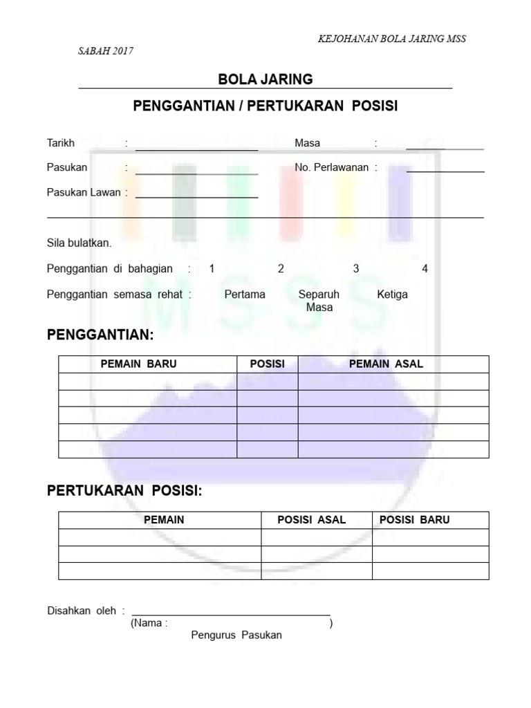 Borang Pertukaran Pemain | PDF
