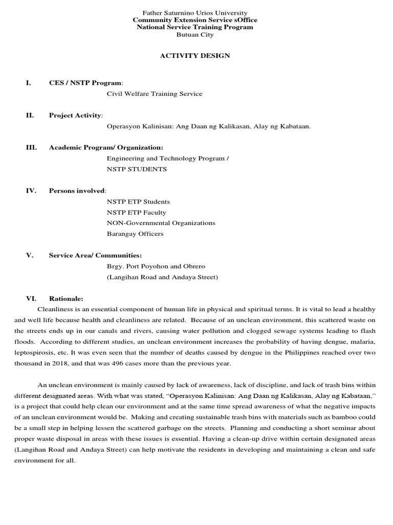 GERONA - Activity Design - NSTP 2 | PDF | Waste | Waste Management