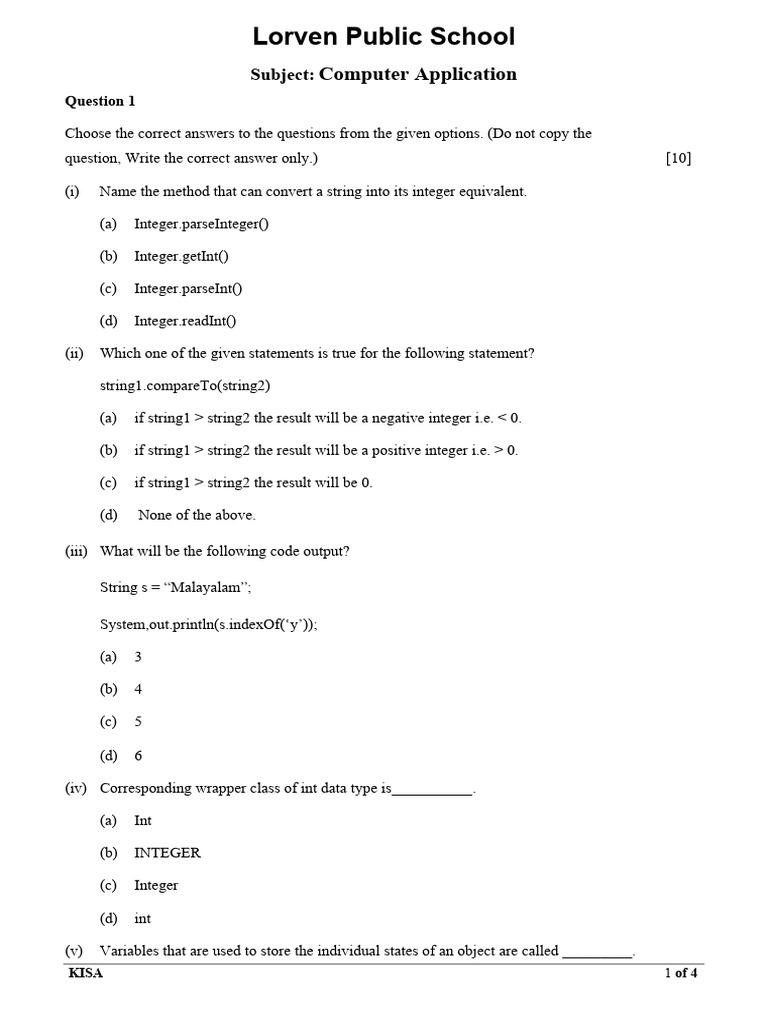 Computer Application Exam Questions | PDF | Integer (Computer Science ...