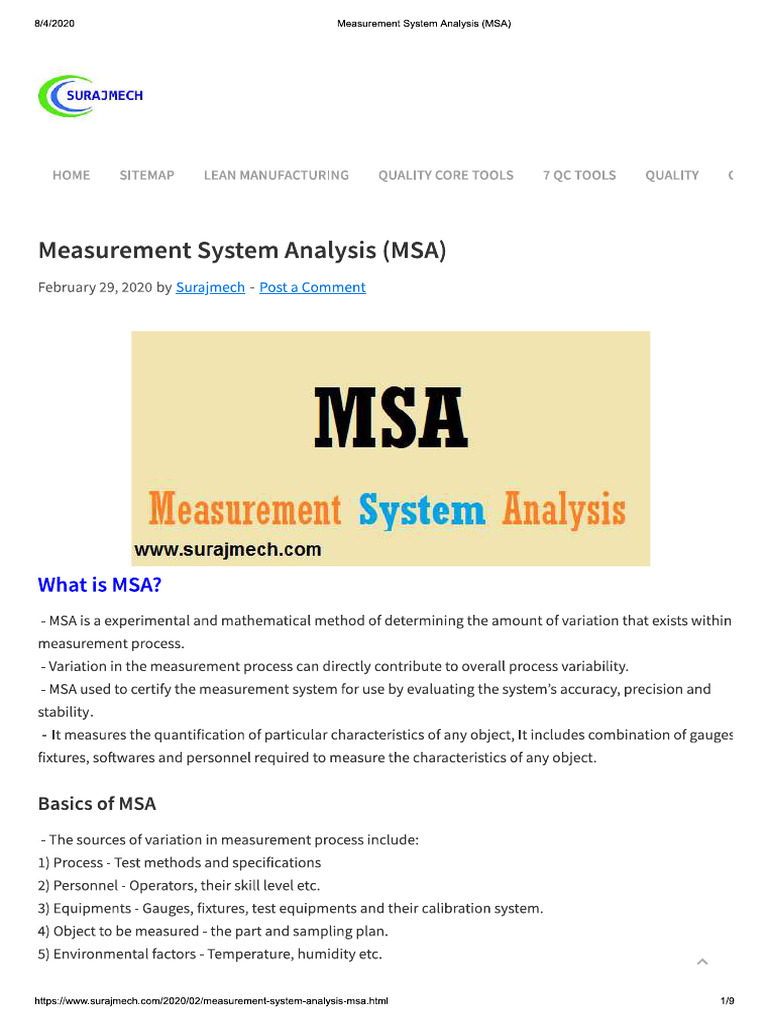 MSA (Measurement Statistical Analysis) | PDF