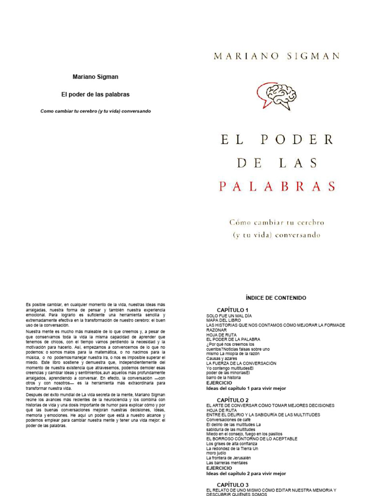 Mariano Sigman El Poder de Las Palabras: Como Cambiar Tu Cerebro (Y Tu ...