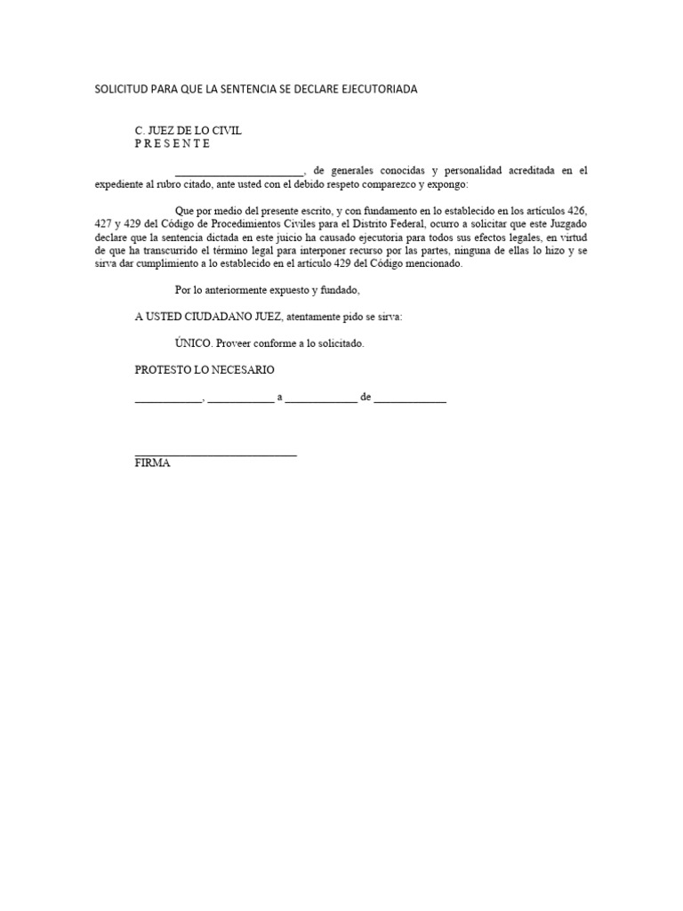 Solicitud de Sentencia Ejecutoriada | PDF
