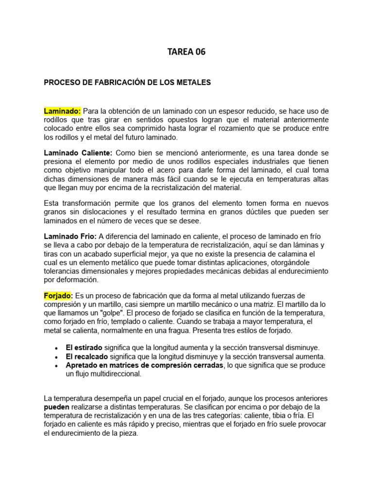 Tarea 06 | PDF | Laminado (metalmecánica) | Extrusión
